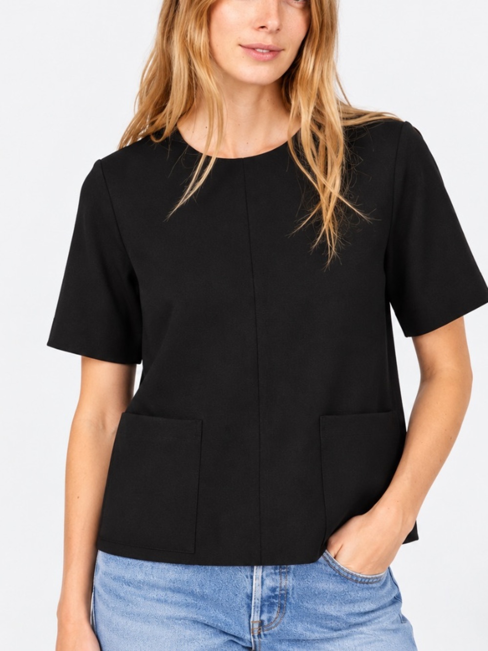 Everlane Black Short-Sleeve Ponte Crewneck Top